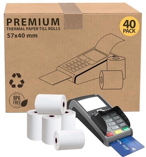 iSOUL 57 x 40mm Till roll, Card Machine Paper Rolls, 40-Pack POS, PDQ Roll, Thermal Receipt Printer Rolls for Credit Card Machine Rolls, EPOS Compatible with Clover Flex Verifone Ingenico Paypoint