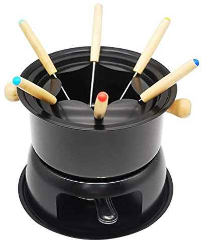 Jrifedptry Mini set di pentole in acciaio inox per fonduta di formaggio, cioccolato, fonduta, 6 forchette da immersione e pentola rimovibile per sciogliere salsa caramelle