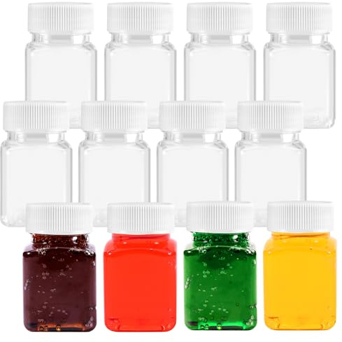 Leikedun 12Pcs 50ml Ginger Shot Bottles with Lids, Transparent Juice Bottles Leak-Proof Reusable Small Plastic Bottle Mini Bottle for Storing Juice Milk Water Beverages