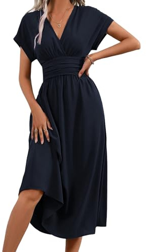 LIAMERHE Dam sommar/vinter maxiklänning V-ringad omlott kort/långärmad solklänning damer ledig elegant vår solid klänning höst boho hög midja strandklänning för bröllopsfest