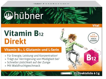 Hübner Vitamin B12 Direktsticks Mit hochdosiertem Vitamin-B12 und wertvollen Eiweißbausteinen für mehr geistige und körperliche Energie und weniger Müdigkeit und Erschöpfung