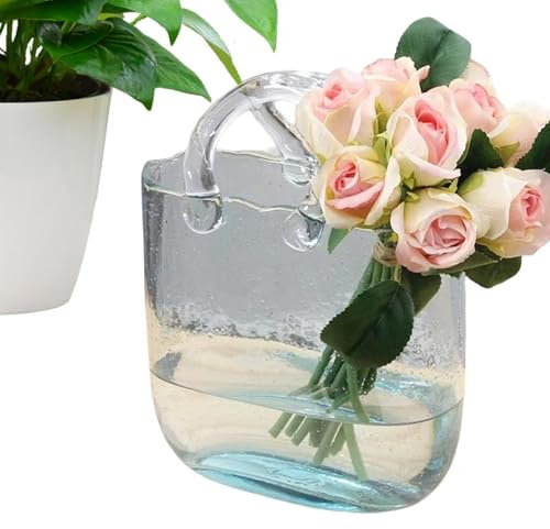 Blomma handväska vas: Transparent glas vas i väska, med bubblor, transparent glasvas för dekoration, bra för blomarrangemang, central och dekoration för