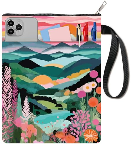 craspire Couvertures de Livres de Montagne à Fleurs Colorées Protège Livres pour Livres de Poche Housse de Livre en Tissu Lavable avec Fermeture Éclair et Pochette Supplémentaire pour Les Amoureux