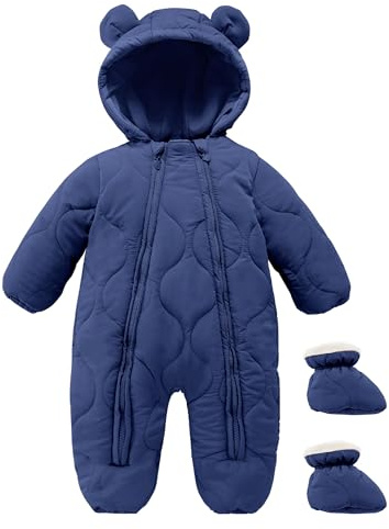 NEAWEALY Baby vinteroverall flickor pojkar sparkdräkt dräkt med huva snödräkter nyfödda sovsparkdräkt dragkedja sparkdräkt med skor lekdräkt, blå, 12-18 Monate
