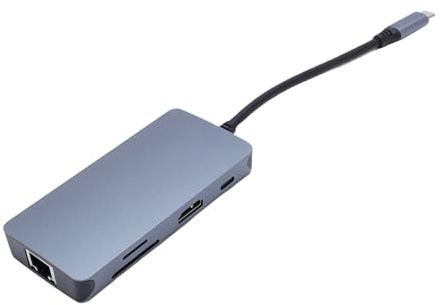 Plyisty Estación de Acoplamiento para Ordenador portátil, concentrador 8 en 1 Tipo C con HDMI 4K 60 Hz, PD 100 W, USB 3.0, USB 2.0, RJ45, para OS X y Linux