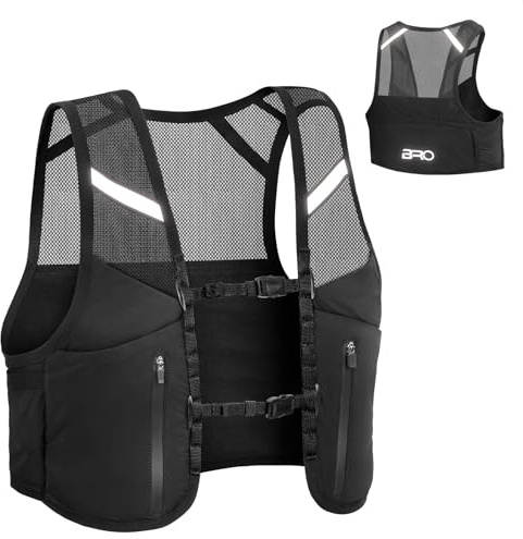BRO Running Vest, Reflective Hydration Vest Backpack for Men/Women, Ultra-Lightweight & Breathable Unisex Running Backpack With Phone/Bottle Holder for Marathons Cycling Running Hiking