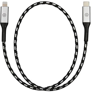 Volkswagen 000051446CA Premium - Cavo USB-C a Lightning, 50 cm, con logo VW illuminato, colore: Nero/Argento