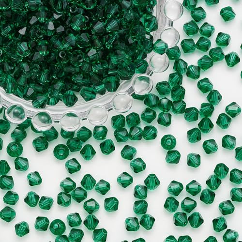 500PCS 6mm Bicone Crystal Beads Acrylic Faceted Spacer Loose Craft Beads Bulk for Jewelry Making DIY Friendship Bracelets Necklace Earring (Emerald)