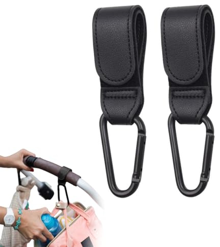 WUFKOP 2 Pezzi Ganci Universali per Passeggino, Porta Borse con Moschettoni Robusti e Cinghie Regolabili, per Borsa Passeggino e Shopping, per Genitori in Movimento