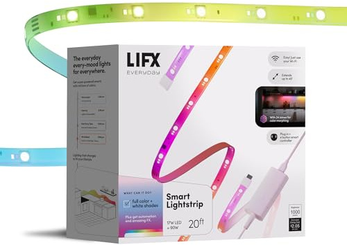 LIFX Everyday 20ft Smart LED Lightstrip with Matter, RGB + Tunable White, Wi-Fi Color Changing Light Strip, Cuttable & Extendable, No Hub Required, Compatible with Alexa & Google