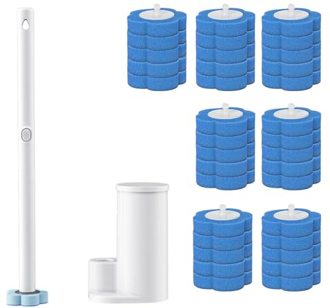 Kit per la pulizia del WC con panni monouso autopulenti con manico esteso, senza pre-risciacquo, senza sporcare, senza odori, senza contatto (20 Spugne Oceano)