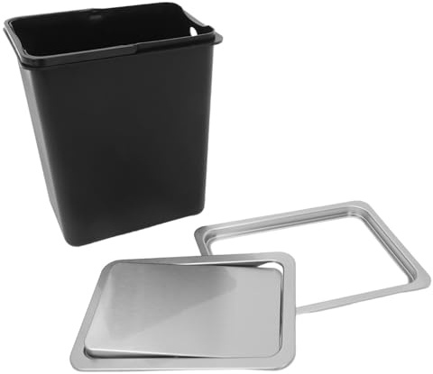 OKUMEYR 1juego Cubo de Basura Empotrable de Acero Inoxidable con Tapa Abatible para Cocina y Baño Tapa Integrada para Encimera con Control de Olores y Fácil Limpieza