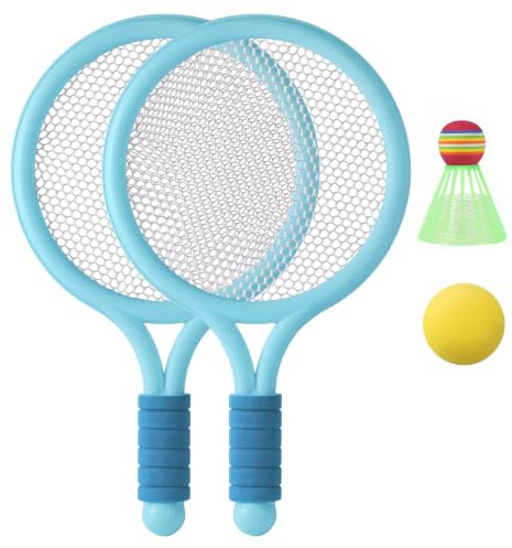 Ensemble de Badminton pour Enfants, Paquet de 2, Raquette Tennis pour Tout-Petits avec poignée Souple, léger pour Jouer en intérieur et en extérieur Bleu Raquettes Tennis Ensemble pour enf