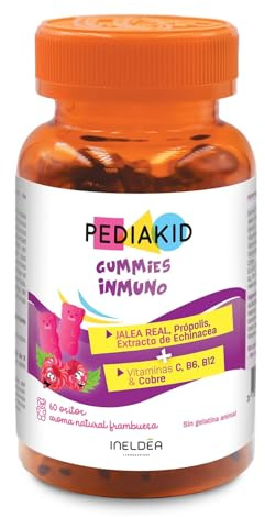 PEDIAKID - Gommes Immunité - Formule Naturelle au Délicieux Arôme de Framboise - Contribue au Fonctionnement Normal du Système Immunitaire - Soutient les Défenses de l'Organisme - 60 gommes