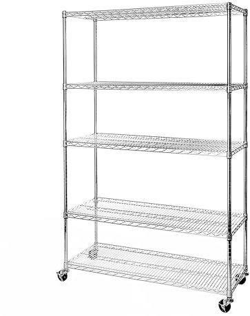 Seville Classics UltraDurable Heavy Duty NSF Solid Steel Wire Rack Storage Unit Organizer for Garage, Warehouse, Office, Restaurant, Classroom, Kitchen, 5-Tier Shelving, 48 W x 18 D