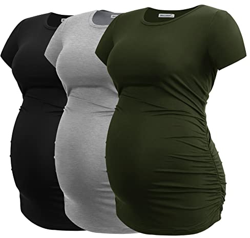 Smallshow Maternity Clothing Tops Side Ruched Pregnancy Clothes for Women 3-Pack