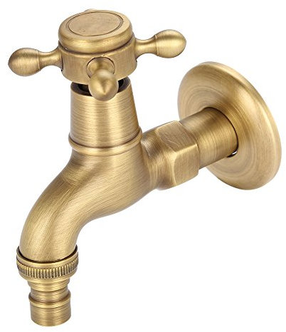 Vintage Massiv Messing Wasserhahn mit Dichtung Pad, G1/2 Single Kaltwasser Wasserhahn Wand Mop Pool Wasserhähne Garten Wasserhahn Auslaufventil für Badezimmer Küche Toilette(Kurz)