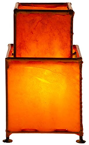 Orientalische Stehlampe Afson Orange 25cm Lederlampe Hennalampe Lampe | Marokkanische kleine Stehlampen aus Metall, Lampenschirm aus Leder | Orientalische Dekoration aus Marokko, Farbe Orange