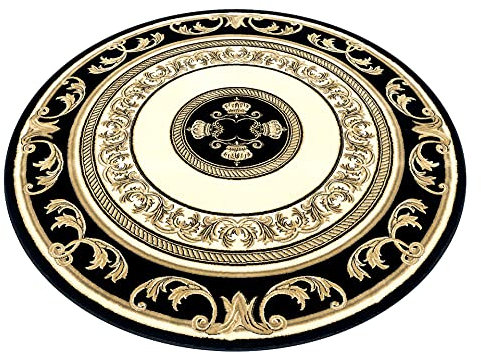 Belle Arti Runder Teppich Wohnzimmer Schlafzimmer Flur Kurzflor in schwarz Gold Rund 150 Durchmesser - Mäander Pegasus Design 100% Viskose Anti-Rutsch Antiallergisch Weich Flauschig - 150 cm, Rund