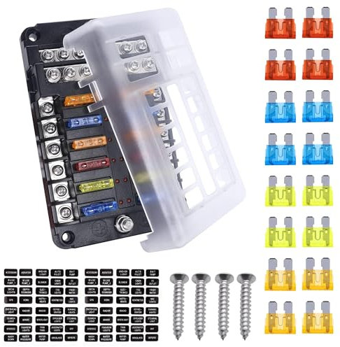 HISports 12 Fach Sicherungshalter,KFZ sicherungskasten 12v sicherungskasten für Auto, Boot, Marine, SUV, Wohnmobil, LKW mit ATO/ATC 20 Pcs Sicherung und LED-Anzeige Schutzabdeckung