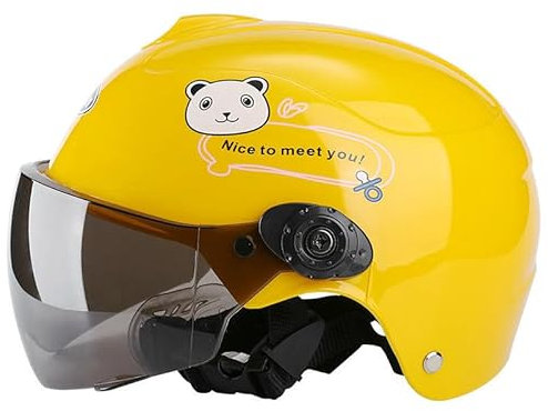 Kinder Fahrradhelm ab 3 Jahre | Jethelm Motorradhelm Roller-Helm Scooter-Helm Moped Mofa-Helm | Chopper Retro Vintage Kinderhelm mit Visier und Kinnschutz für Jungen Mädchen-Gelb