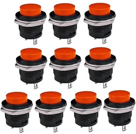 Switian Interrupteur à Bouton-Poussoir Momentané Rouge SPST 16mm - Lot de 10 Pièces 3A 250V AC | Commutateur Électrique Durable