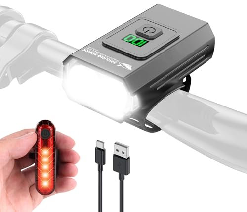 Smiling Shark Lampe Éclairage Vélo, LED Lumière Velo Avant & Rouge Arrière Accessoire Ensemble USB Rechargeable Étanche IPX6 Puissant Sécurité Cyclisme Feux Vélo Cadeau pour VTT & Cycliste Loisir