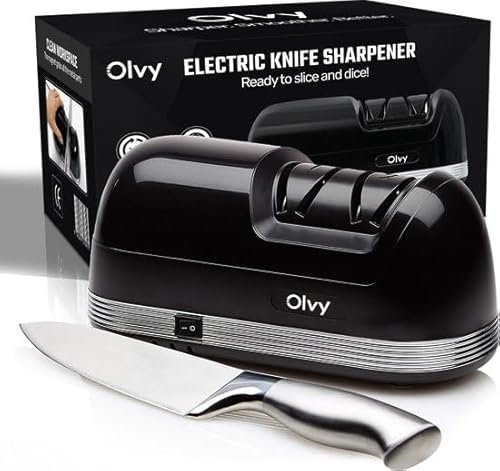 Olvy Aiguiseur Electrique de Couteau, Affûteur à Deux Niveaux, Eguiseur de Couteau Professionnel, Affûteur à meule diamant, Antidérapant rapide et silencieux, Noir