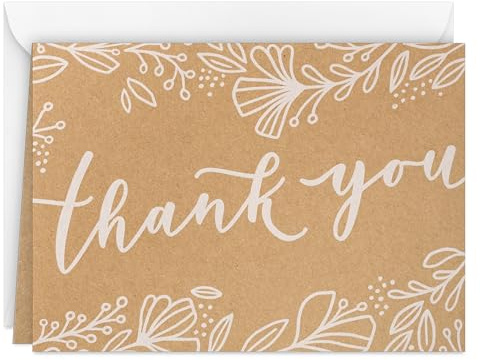 Hallmark Bulk Kraft Thank You Notes (100 Blank Cards with Envelopes) for Weddings, Engagement Parties, Bridal Showers