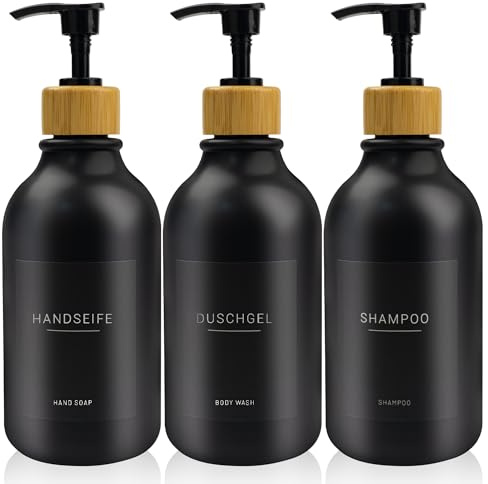 3 Stück 500ml Seifenspender mit 22 Schwarzen Etiketten Lotionspender aus PET-Kunststoff Leere Flasche Geeignet für Bäder（Schwarz）