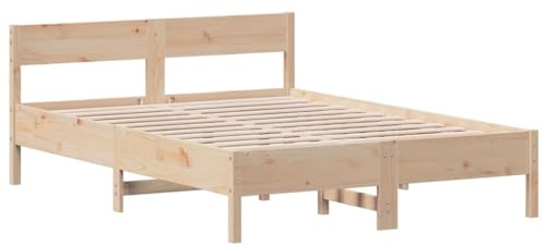 vidaXL Estructura de Cama con Cabecero, Somier de Listones de Invitados, Armazón de Cama, Mueble para Dormitorio, Madera Maciza de Pino 135x190 cm