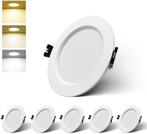 FWoche LED Recessed Ceiling Light 10W 230V Ceiling Spotlights， Ultra Slim Recessed Downlight 3000K Warm White 6000K Cool White 4000K Neutral White for Bathroom Living Room (6 Pack)