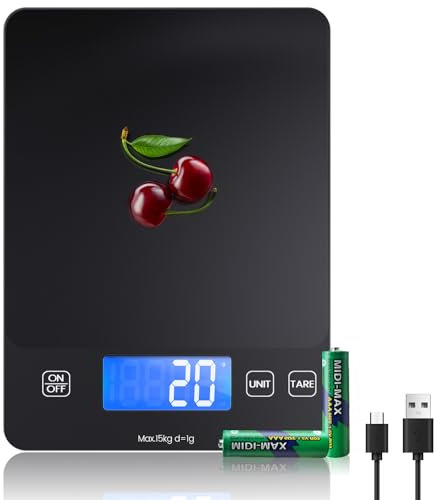 【15KG】 Bilancia Cucina Digitale, Alta Precisione 1g/0.1oz Bilancia Alimenti, Professionale con Funzione Tare, Batterie Incluse