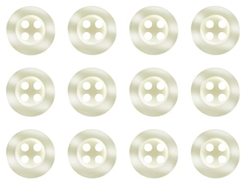Pack of 12 Off White Natural 11mm Round Sew On Plastic Buttons for Shirts Blouses Pearlescent Flat 4 Holes 18L