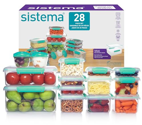 Sistema KLIP IT Food Storage Containers | Airtight & Stackable Meal Prep Containers with Lids | School Lunch Boxes & Snack Boxes | 28 Count (14 Containers & Lids)