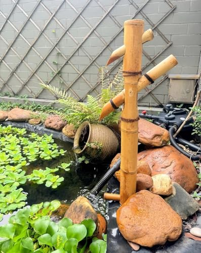 Fontana Zen Da Esterno In Bambù,Fontana Decorazione Del Giardino Laghetto Giapponese Con Pompa E Cucchiaio Caratteristica Dell'acqua Di Bambù,Fatto A Mano,Altezza 80Cm,Contenitore Non Incluso