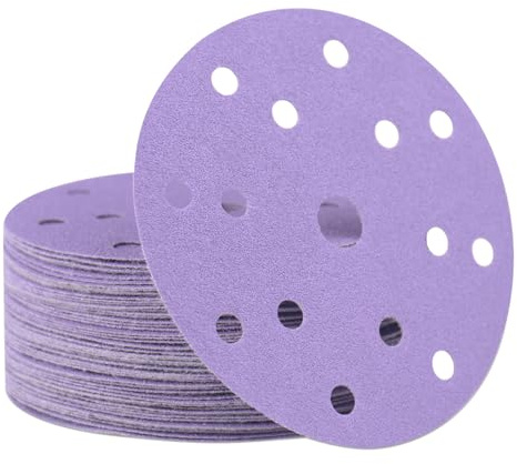 FASTPLUS 150mm Sanding Discs, 6 Inch 15 Hole Ceramic Sandpaper, 80 Grit Round Sanding Discs, 50PCS Hook and Loop Sandpaper for Car Paint Wood Metal Grinding and Polishing