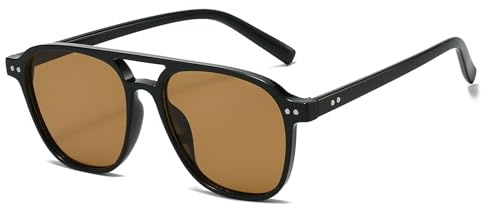 YAMEIZE Stile Retrò Doppio Ponte Occhiali da Sole - per le Donna Uomo 70 s Pilota Vintage Style UV400 Protezione Piazza Occhiali di guida
