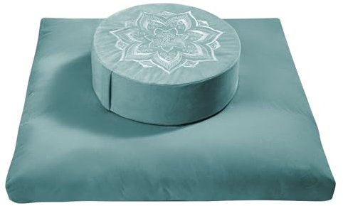 hunnidspace Meditationskissen mit waschbarem Premium-Samtbezug,100% Memory Foam quadratisches Bodenkissen und Buchweizenkissen Sitzen für Erwachsene und Kinder Sitzen, Yoga, Lesen (Grün)