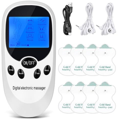 PLLYPE TENS/EMS Gerät Schmerztherapie, Muskelstimulationsgeräte mit Zwei Ausgängen mit 6 Massagemodi und 8 Elektroden Pads, Kanäle TENS Reizstromgerät für Muskelaufbau, Massage, Muskelumerzieh