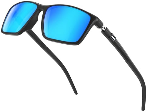 Gesruny Polarisierte Sonnenbrille Herren Damen Unisex UV400 Schutz Ultraleichte Klassische Retro Rechteckig Polarisiert Sonnenbrillen Schwarz für Angeln, Fishing, Fahren-Schwarz Blau