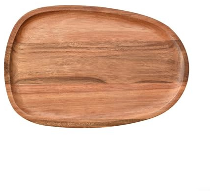 Assiette ovale en bois pour plats, collations, fruits, desserts, cuisine, salle à manger, plateau multi-usages, couleur bois naturel, différentes tailles, design élégant (30,5 x 20)