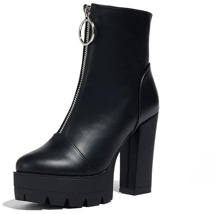 Bviennic Donna Stivaletti Tacco Alto a Blocco con Plateau Moda Punta Rotonda Zip Festa Polacchine 2309 Nero Numero 38 EU/39Cn