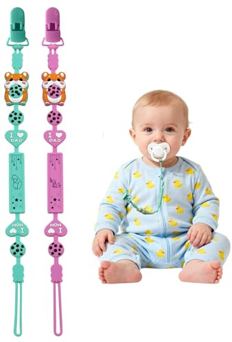 Cadena para chupete de silicona, 2 en 1, soporte para chupete y diseño de una pieza, cinta para chupete para bebés, niñas y niños, sin BPA, 2 unidades, cadena para chupete de hámster (A)