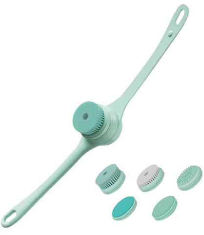 Spazzola elettrica per il corpo, impermeabile, ricarica USB, per bagno e corpo, spazzola per la schiena, spazzola elettrica con 5 testine per massaggio viso bagno schiena