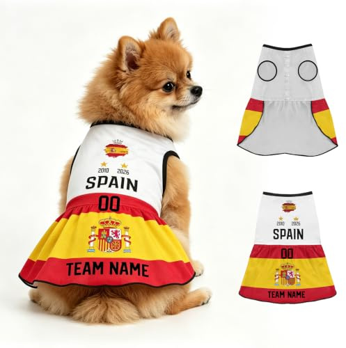 Camiseta Personalizada Perro Fútbol – Camiseta Personalizado con Nombre Y Número – Ropa Deportiva para Perros Pequeños Medianos – Tallas XS A 4XL – Regalo Ideal para Fans del Fútbol (España)