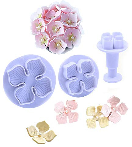 KALAIEN 3pcs Hydrangea Flower Fondant Cake Decorating Sugarcraft Cake Plunger Cutters Mould