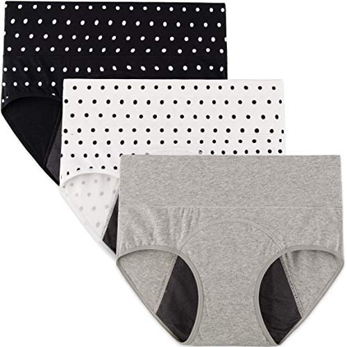 INNERSY Menstrual Pants High Waist Period Proof Underwear Light Flow Postpartum Panties Pack of 3 (UK20, 2 Printing/1 Solid)