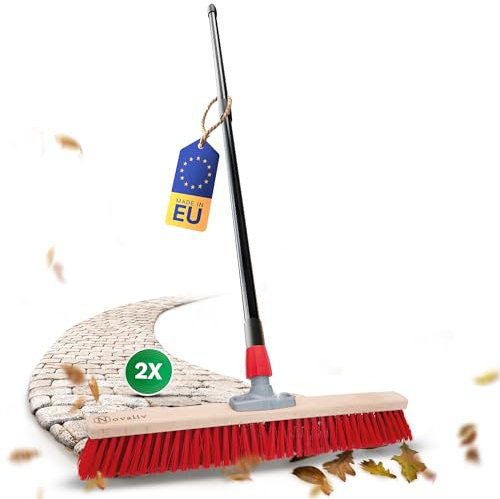 Novaliv 2X Strassenbesen mit Stiel 80 cm I Teleskopstiel ausziehbar I Elaston rot I Industriebesen Kehrbesen Gartenbesen Werkstattbesen Außenbesen