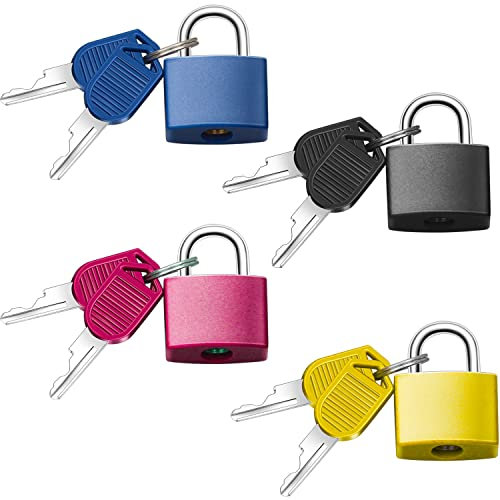 4 Stücke Kofferschloss Mini Vorhängeschloss Gepäckschlösser mit Schlüssel Bunt Luggage Locks Hangschloss für Koffer, Schränke, Spinde, Werkzeugkisten
